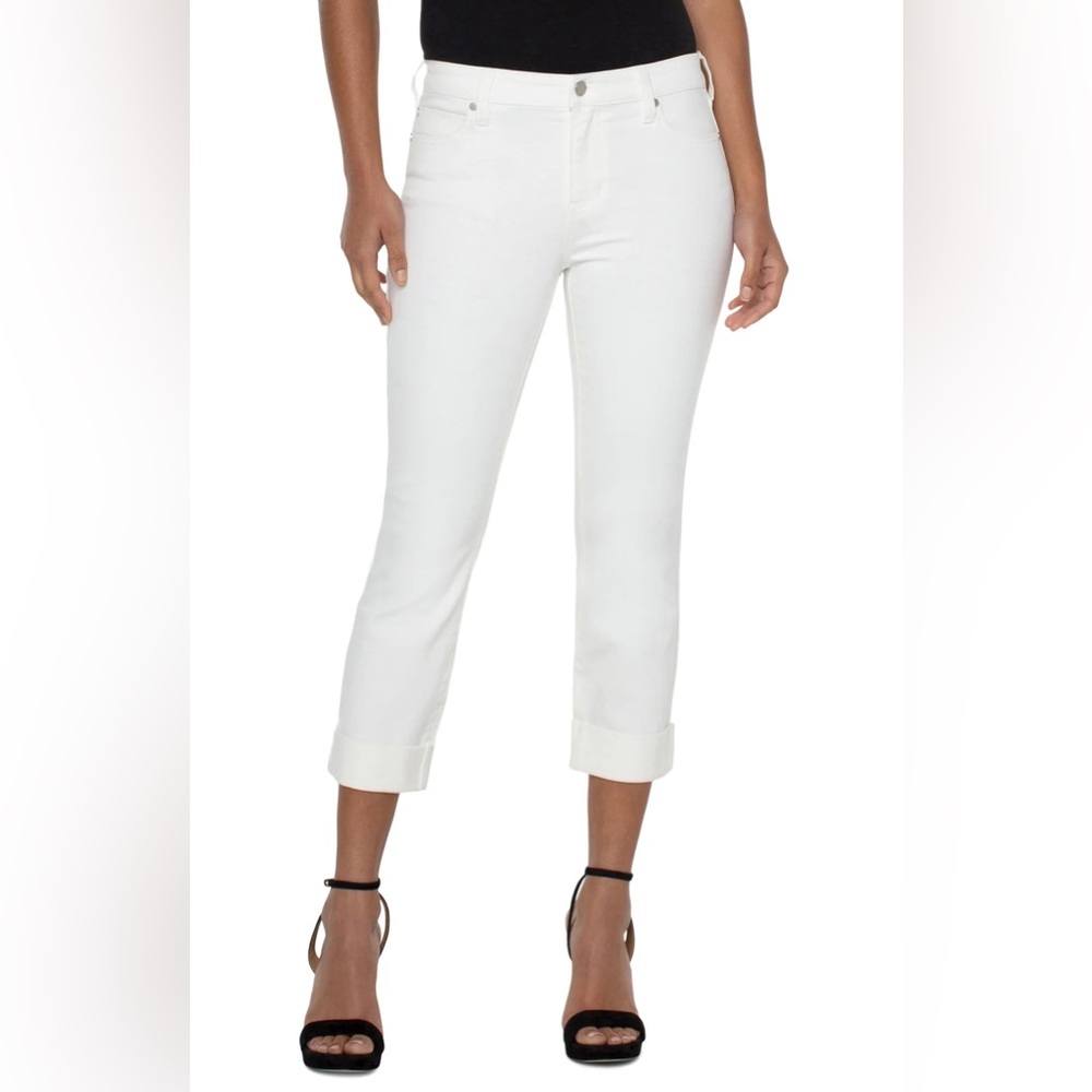 NWT Liverpool High Rise Crop Charlie Wide Rolled Cuff Bright White Size 14/32